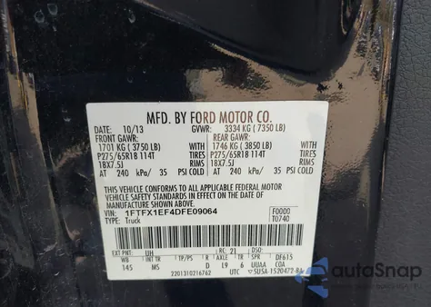 2013 Ford F-150 Xlt from USA, damaged, VIN 1FTFX1EF4DFE09064